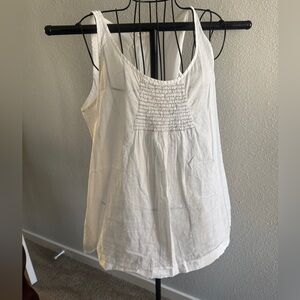Eileen Fisher White Smocked Tank Top Sleeveless